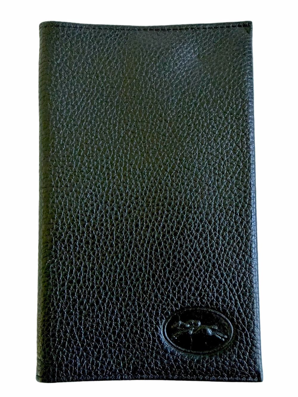 LONGCHAMP Pebbled Black Leather Passport Cover Holder Travel 6" × 3.75"